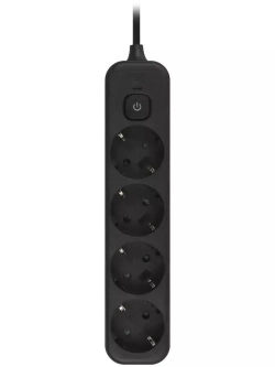 Сетевой фильтр Intro SFE415-B с базовой защитой с заземлением с выключателем 4 розетки 1,5м 10А черный / удлинитель сетевой 1,5м