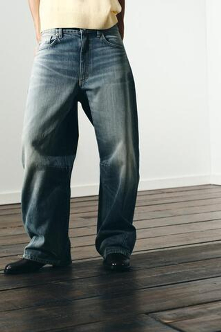 ZARA ДЖИНСЫ TRF BAGGY BALLOON СО СРЕДНЕЙ ПОСАДКОЙ, СИНИЙ