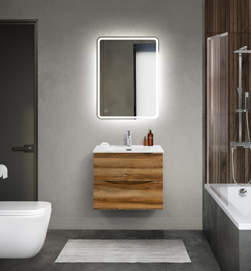 Тумба с раковиной подвесная BelBagno MARINO-CER-MINI-600-2C-SO-RR-P Rovere Rustico, раковина белая BB-8099-3-60