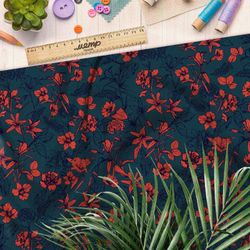 Ткань оксфорд 600 красные цветы узорные