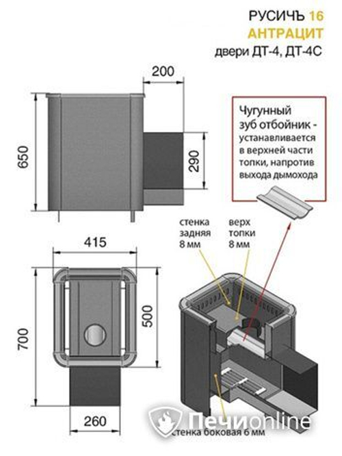 Дровяные печи-каменки Везувий Русичъ Антрацит 16 (ДТ-3С)