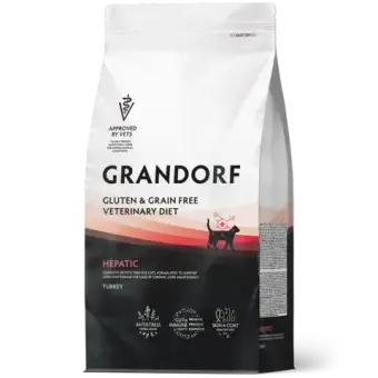 Сухой корм GRANDORF VETERINARY DIET Cat HEPATIC, Полнорационный диетический корм для кошек, для поддержания функции печени при ХПН индейка 2кг