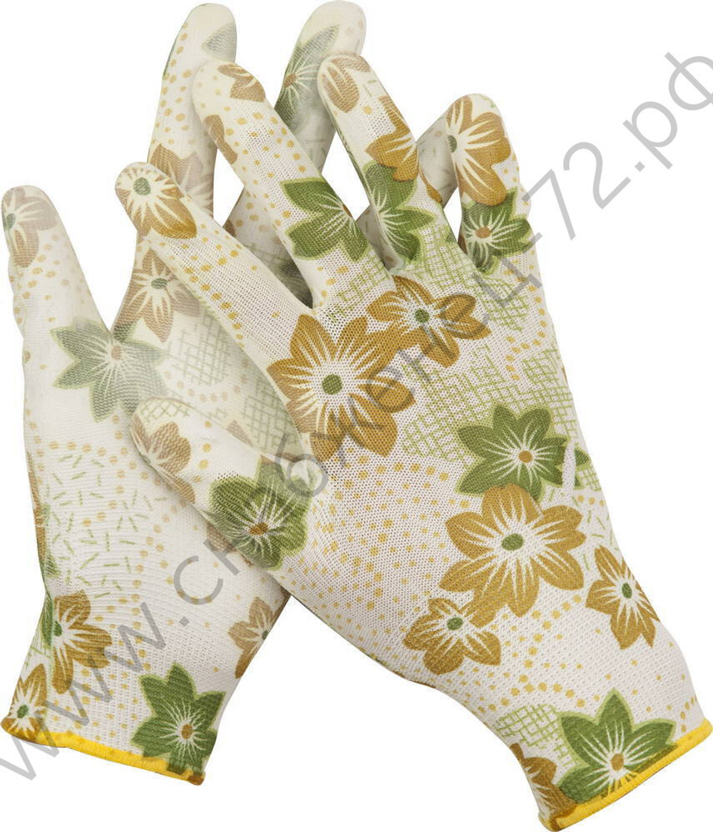 GRINDA прозрачное PU покрытие, 13 класс вязки, бело-зеленые, размер S, садовые перчатки (11293-S)