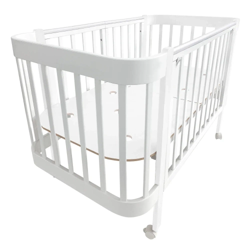 Кровать детская Indigo Italiano Baby продольный маятник на колесах белый-белый