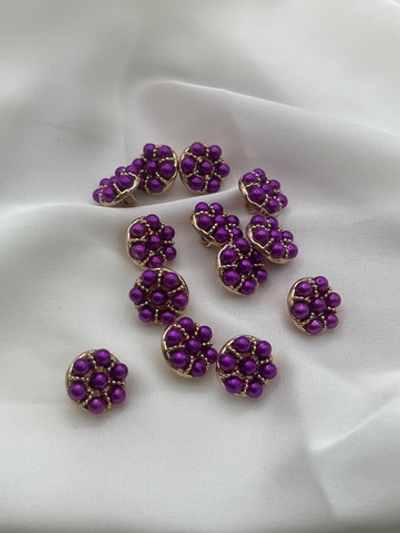 Пуговицы золотистые с фиолетовыми жемчужинами