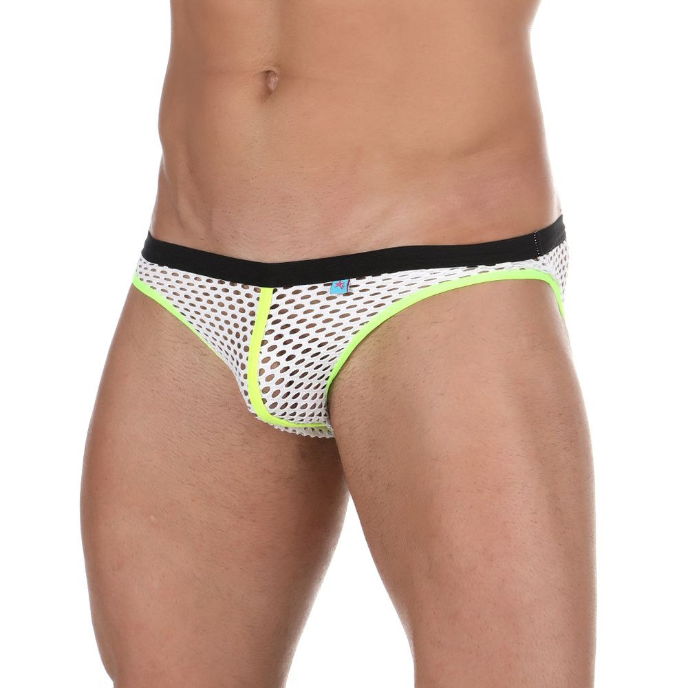 Мужские трусы слипы белые в сетку с салатовой окатновкой Van Baam