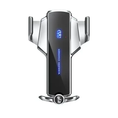 Держатель автомобильный для смартфонов с беспроводной зарядкой Q12, серебро (ак-р 300 mAh)
