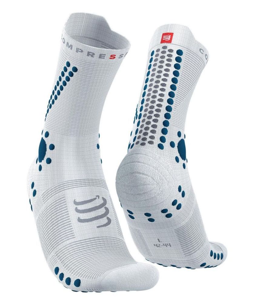 Теннисные носки Compressport Pro Racing Socks v4.0 бегs 1P - white/fjord blue