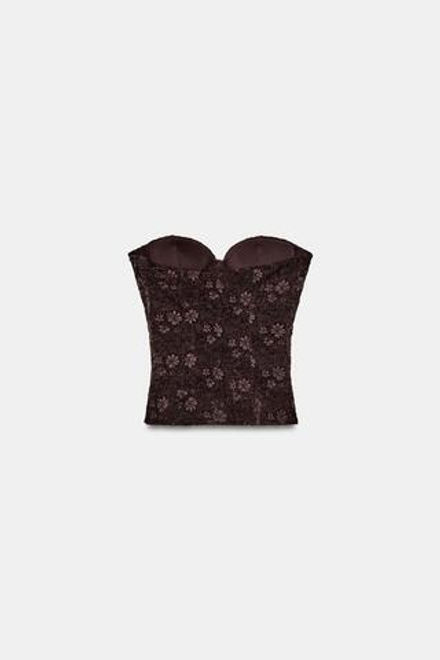 ZARA КРУЖЕВНОЙ КОРСЕТ, КОРИЧНЕВЫЙ