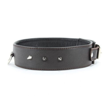 Коричневый кожаный ошейник с кольцом увеличенного размера