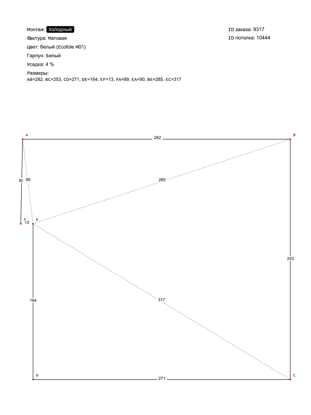 Матовый натяжной потолок 7 м2