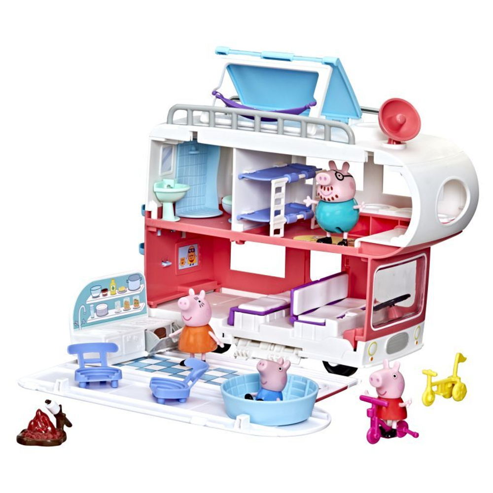 Свинка Пеппа, игровой набор семейный кемпер с хрюшками peppa + 4 фигурки