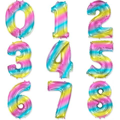 Фольгированные цифры 102 см с гелием (нежная - радуга - металлик)