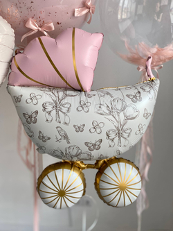 Воздушные гелиевые шарики на выписку дочки из роддома коляска/бантики №4697