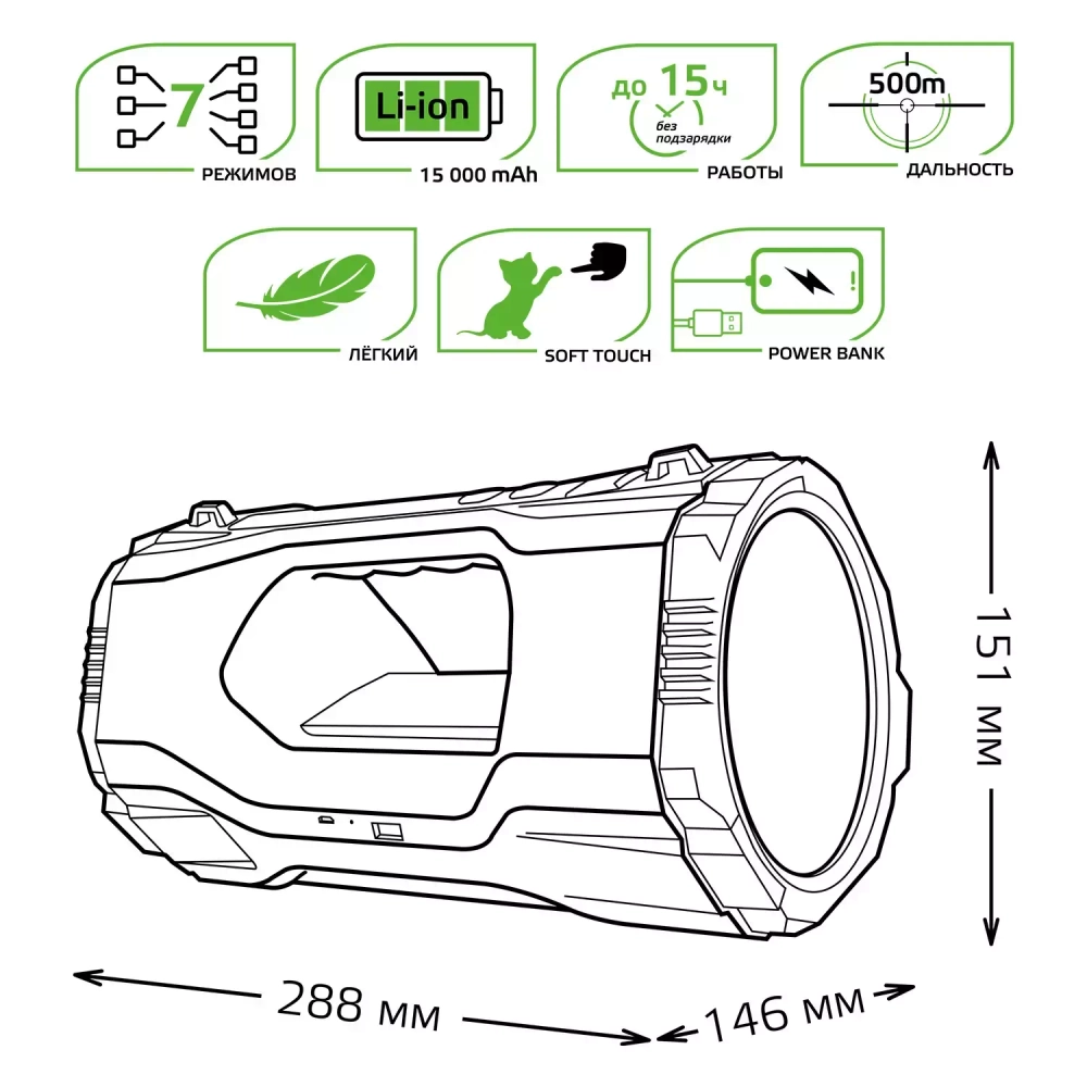 Фонарь Gauss LED прожекторный модель GFL703 20W 1000lm Li-on 10000mAh диммируемый