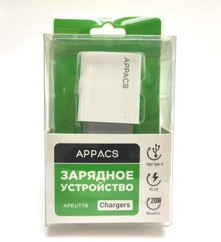 Зарядное устройство 220V APPACS (рус.) APEU78  1USB + 1USB-C 20W