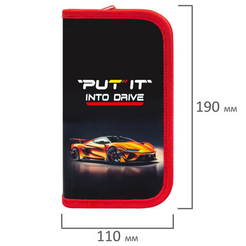 Пенал ПИФАГОР, 2 отделения, ламинированный картон, 19х11 см, "Cool wheels", 272248