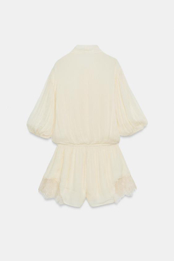 ZARA КОРОТКИЙ КОМБИНЕЗОН С КРУЖЕВОМ — ZW COLLECTION, ЭКРЮ/БЕЖЕВЫЙ