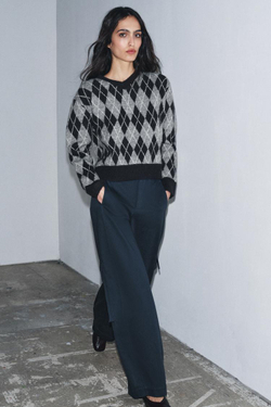 ZARA СВИТЕР С УЗОРОМ «РОМБЫ», СЕРЫЙ/СИНИЙ