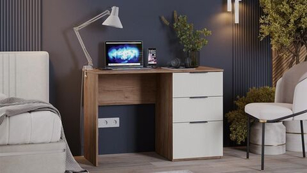 Стол письменный с ящиками Дуб Крафт Табачный/Холст Белый 110,2х50х75 см