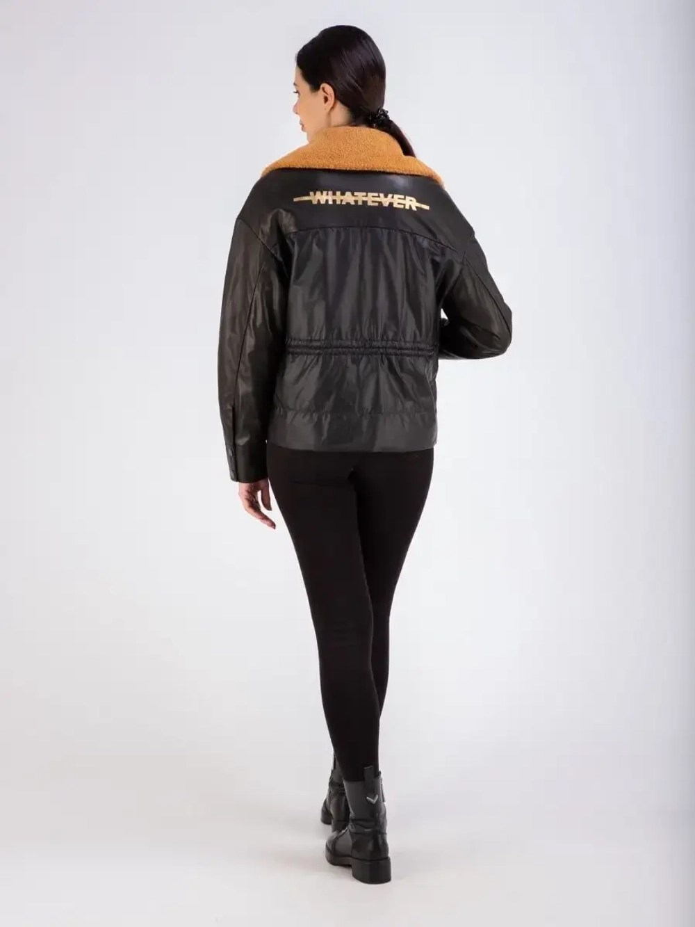 Куртка кожаная из натуральной кожи и ткани