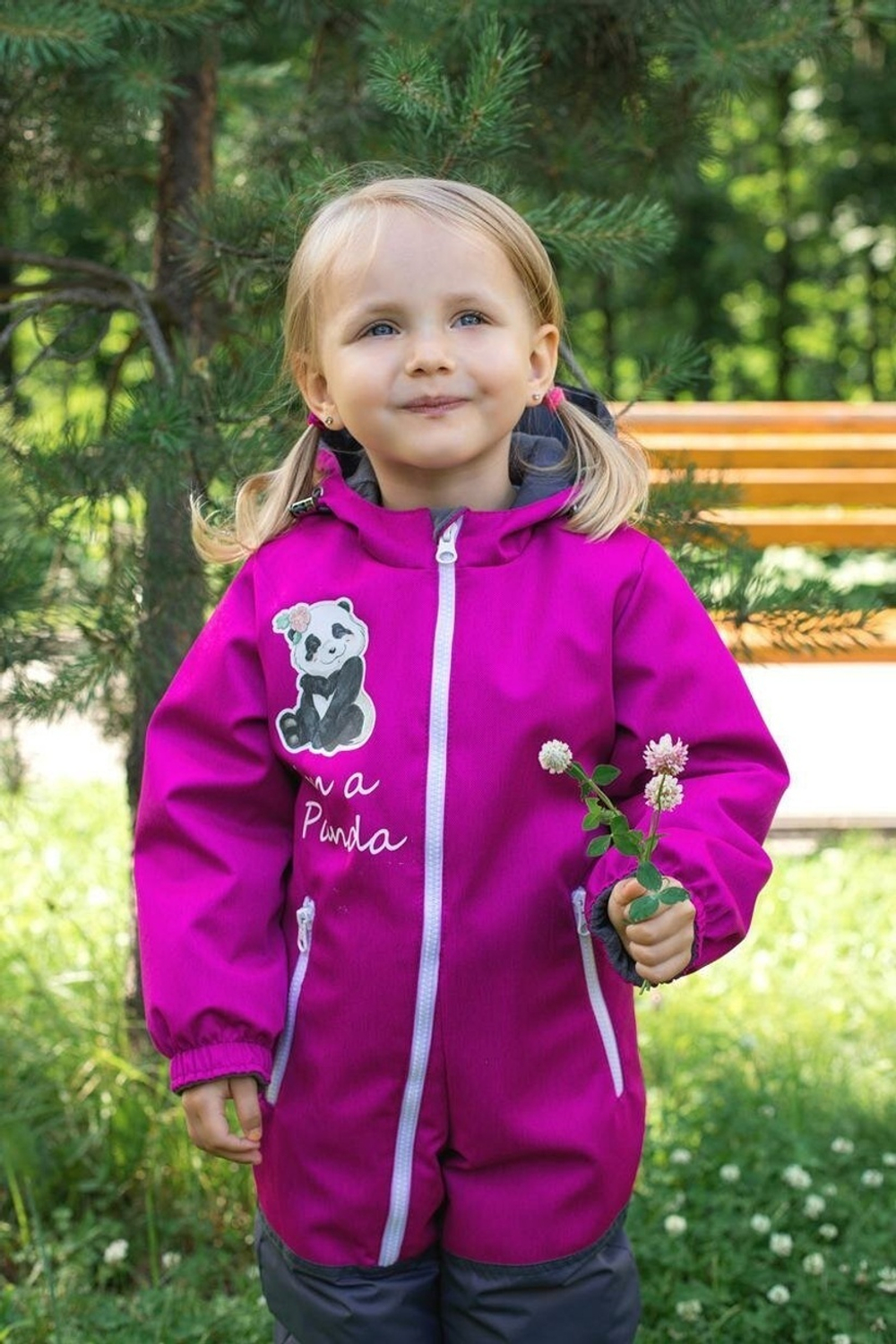 Комбинезон для девочки Панда р-р 98 цикламен/серый