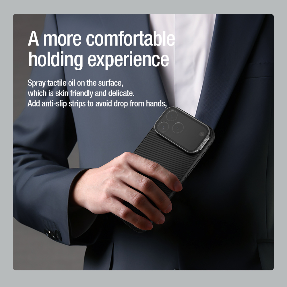 Чехол черного цвета на iPhone 17 Pro Max, серия CamShield Prop Case (версия с тонированной крышкой объектива) от Nillkin