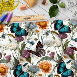 Ткань сатин бабочки в ярких цветах