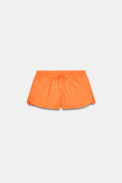 ZARA НЕЙЛОНОВЫЕ ШОРТЫ НА ШНУРКЕ, ОРАНЖЕВЫЙ