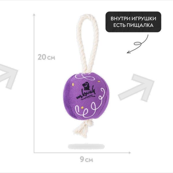 Игрушка Mr.Kranch для собак мелких и средних пород Шарик новогодний с канатом 20х9х9 см, фиолетовый