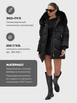 Куртка зимняя женская с мехом и капюшоном тренд черного цвета 7737Ch