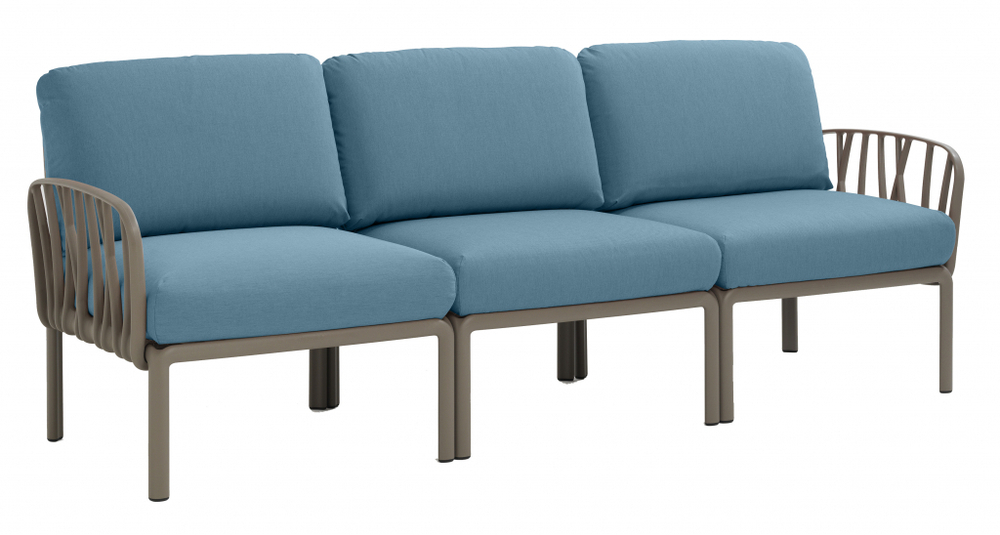 Диван пластиковый с подушками Nardi Komodo 3, тортора, синий