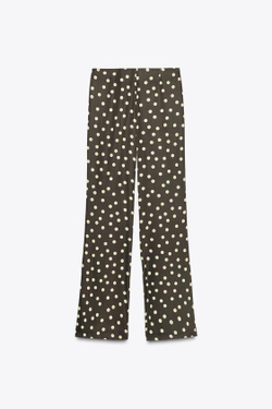 ZARA АТЛАСНЫЕ БРЮКИ КЛЕШ, ЗЕЛЕНЫЙ