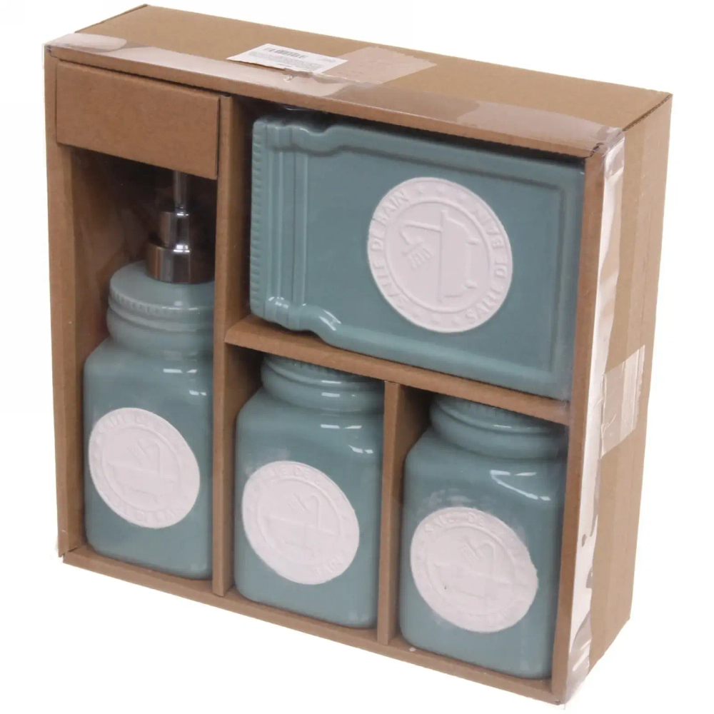 Набор для ванной из 4-х предметов керамический «Кантри» зеленый