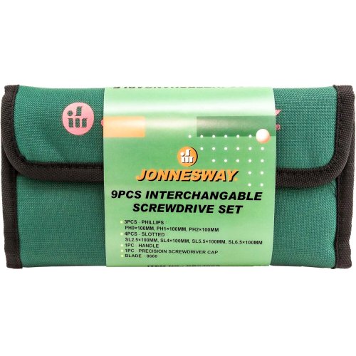 Отвертка JONNESWAY со сменными стрежнями в наборе 9 предметов