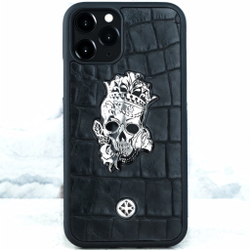 Дизайнерский чехол iPhone с черепом Calavera Euphoria HM Premium - натуральная кожа  металл