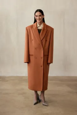 Пальто двубортное (((Power + dressing))), терракотовое