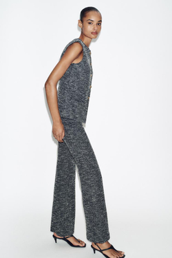 ZARA ТОП-ЖИЛЕТ ИЗ РЕЛЬЕФНОЙ ТКАНИ С ПУГОВИЦАМИ, ЧЕРНЫЙ/БЕЛЫЙ