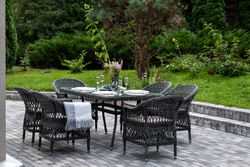 "Амароне" обеденная группа из искусственного ротанга на 6 персон, цвет графит