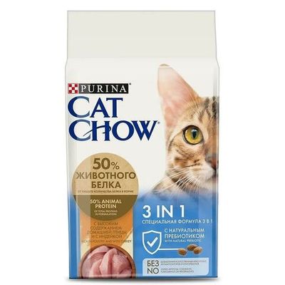 Сухой корм Cat Chow® 3 в 1 для кошек с высоким содержанием домашней птицы и с индейкой, пакет 1,5 кг