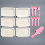 Набор посуды одноразовой для торта на 6 персон, розовый