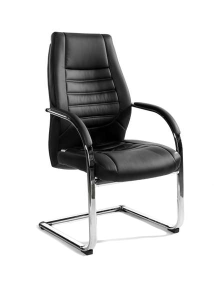 Кресло офисное Норден / Лорд CF / черная экокожа/ хром полозья