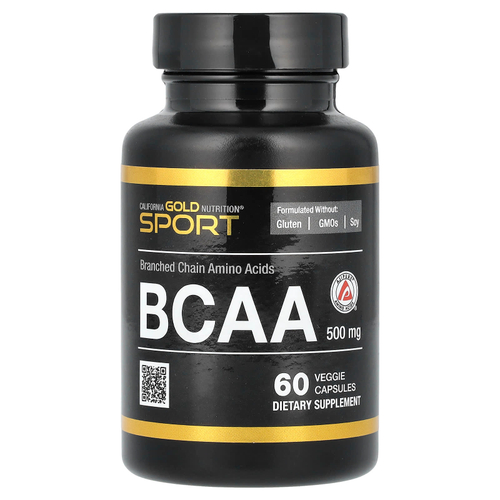 California Gold Nutrition, BCAA, аминокислоты с разветвлённой цепью AjiPure® 2:1:1 с L-лейцином, L-изолейцином и L-валином, 500 мг, 60 растительных капсул
