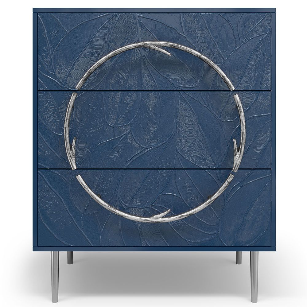 Комод Арт Колор leaves с 3-мя ящиками Стайл Сильвер Королевский синий