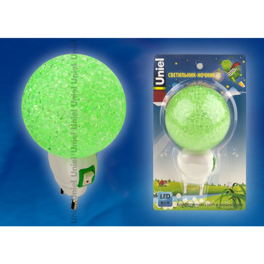 DTL-309-Шар/GREEN/1LED/0,1W Светильник-ночник. Выключатель на корпусе. Блистер