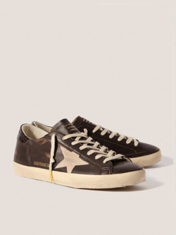 Super Star in brown nappa with croc-print heel tab