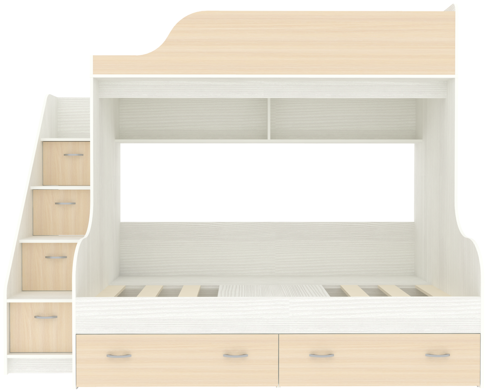 Двухъярусная кровать КарИВи Дуэт-15 с лестницей Комод КарИВиом Белое Дерево  Дуб Молочный