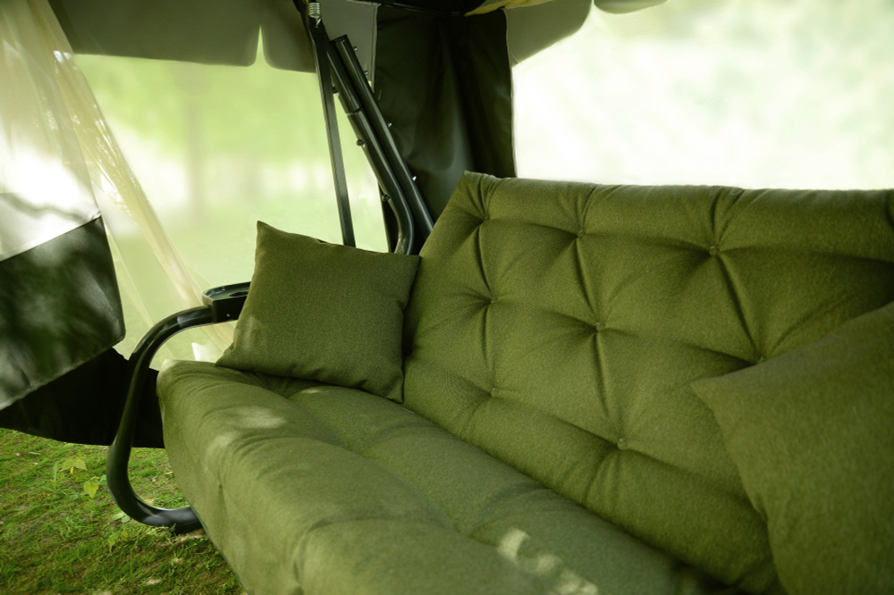 Качели садовые OLSA 4-х местные Саванна ткань папермун(каркас черный муар, м/э зеленый рис.без рисунка)2