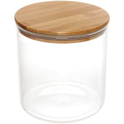 Банка для продуктов стеклянная 2000мл «Хай-Тек» с бамбуковой крышкой 15*15см