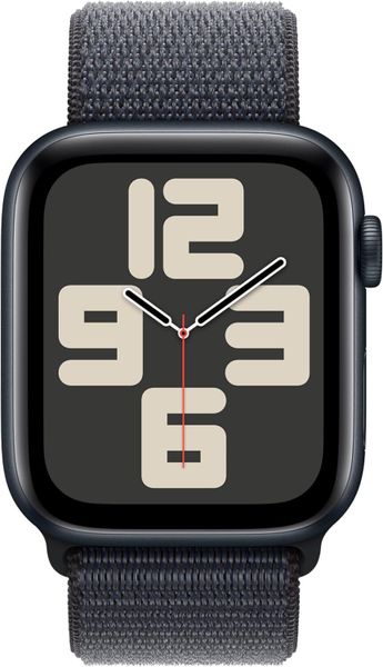 Умные часы Apple Watch SE 2024 44 мм из алюминия цвета «тёмная ночь», нейлоновый браслет темно-синего цвета